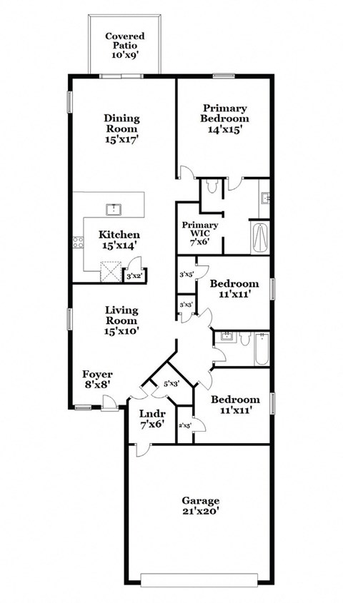 Floor plan for 3 beds, 2 baths, 1604 sqft